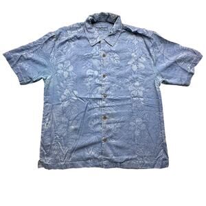 Tommy Bahama 100% Silk Floral Hawaiian Short Sleeve Shirt Mens Medium Blue